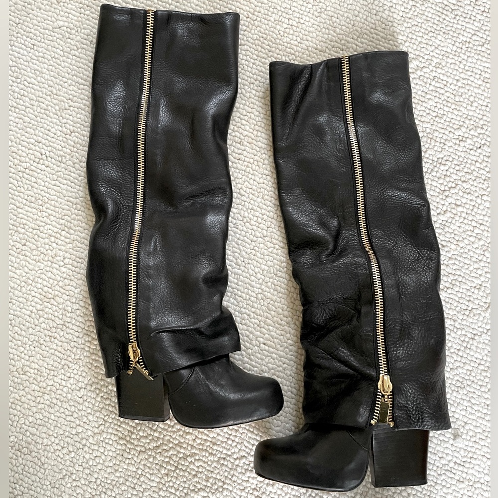 Dolce Vita ‘Josey’ Fold Over Black Leather Zipper Boots - Size 7 - Picture 3 of 5